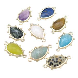 Mix Gemstone Teardrop Connector Gold Plated, approx 12-18mm [GM20708]