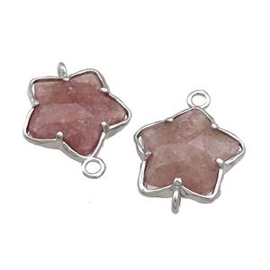 Pink Strawberry Quartz Flower Connector Platinum Plated, approx 17mm [GM20710]