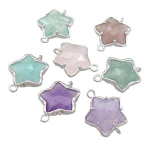 Mixed Gemstone Flower Connector Platinum Plated, approx 17mm [GM20715]