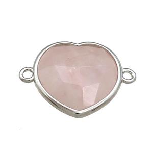 Pink Rose Quartz Heart Connector Platinum Plated, approx 17mm [GM20733]