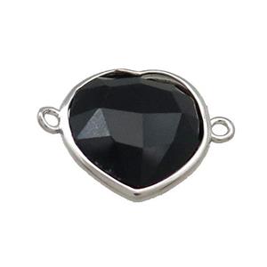 Black Onyx Agate Heart Connector Platinum Plated, approx 17mm [GM20734]