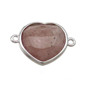 Pink Strawberry Quartz Heart Connector Platinum Plated, approx 17mm [GM20735]