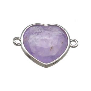Purple Amethyst Heart Connector Platinum Plated, approx 17mm [GM20736]