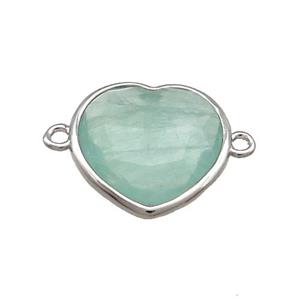 Green Quartz Heart Connector Platinum Plated, approx 17mm [GM20737]