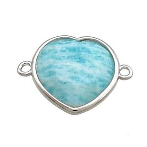 Green Amazonite Heart Connector Platinum Plated, approx 17mm [GM20738]