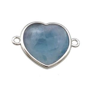Blue Jade Heart Connector Dye Platinum Plated, approx 17mm [GM20751]