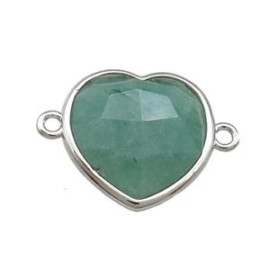 Green Strawberry Quartz Heart Connector Platinum Plated, approx 17mm [GM20753]