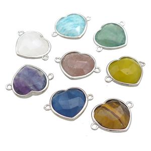 Mix Gemstone Heart Connector Platinum Plated, approx 17mm [GM20754]