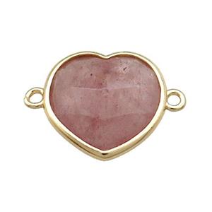 Pink Strawberry Quartz Heart Connector Gold Plated, approx 17mm [GM20765]