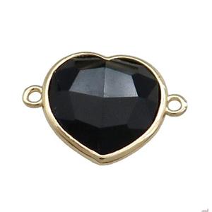 Black Onyx Agate Heart Connector Gold Plated, approx 17mm [GM20770]