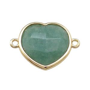 Green Strawberry Quartz Heart Connector Gold Plated, approx 17mm [GM20771]