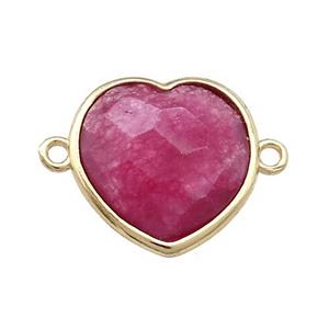 Red Jade Heart Connector Dye Gold Plated, approx 17mm [GM20776]