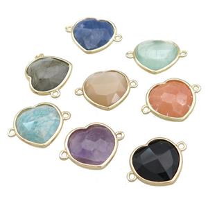 Mixed Gemstone Jade Heart Connector Gold Plated, approx 17mm [GM20777]