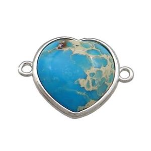 Blue Imperial Jasper Heart Connector Platinum Plated, approx 17mm [GM20778]