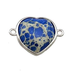 Royalblue Imperial Jasper Heart Connector Platinum Plated, approx 17mm [GM20779]