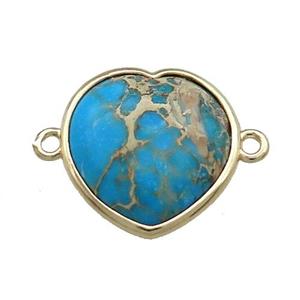 Blue Imperial Jasper Heart Connector Gold Plated, approx 17mm [GM20782]