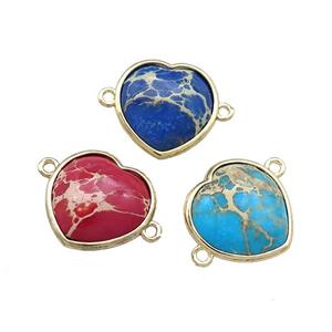 Imperial Jasper Heart Connector Gold Plated Mixed Color, approx 17mm [GM20785]