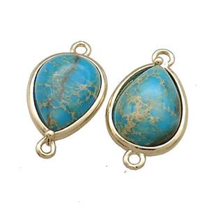 Blue Imperial Jasper Teardrop Connector Gold Plated, approx 12-15mm [GM20786]