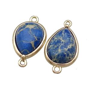 Lapisblue Imperial Jasper Teardrop Connector Gold Plated, approx 12-15mm [GM20787]