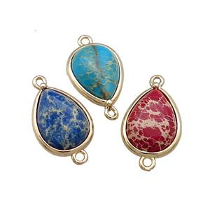 Imperial Jasper Teardrop Connector Gold Plated Mixed Color, approx 12-15mm [GM20789]