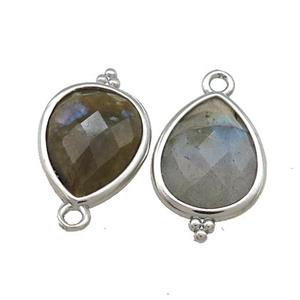 Natural Labradorite Teardrop Pendant Platinum Plated, approx 12-15mm [GM20790]