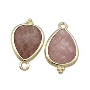 Pink Strawberry Quartz Teardrop Pendant Gold Plated, approx 12-15mm [GM20792]