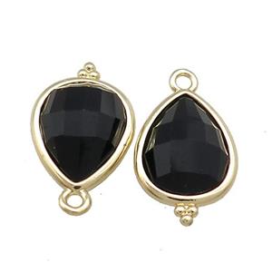 Black Onyx Agate Teardrop Pendant Gold Plated, approx 12-15mm [GM20793]