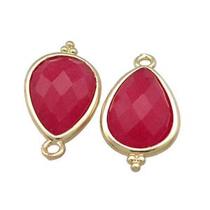 Red Jade Teardrop Pendant Dye Gold Plated, approx 12-15mm [GM20795]