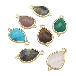 Mixed Gemstone Jade Teardrop Pendant Dye Gold Plated, approx 12-15mm [GM20799]