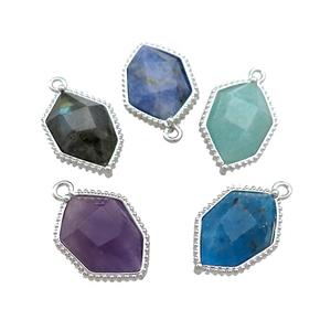 Natural Gemstone Prism Pendant Platinum Plated Polygon Mixed, approx 13-18mm [GM20837]