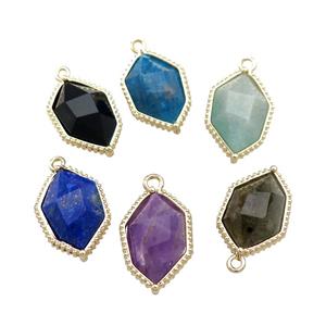 Natural Gemstone Prism Pendant Gold Plated Polygon Mixed, approx 13-18mm [GM20848]