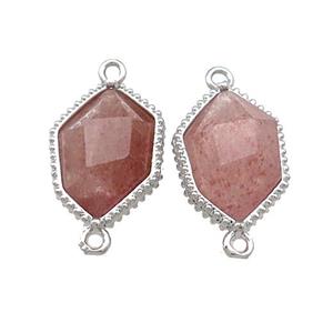 Pink Strawberry Quartz Prism Connector Platinum Plated, approx 13-18mm [GM20853]