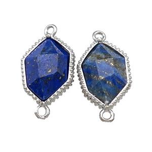 Natural Blue Lapis Lazuli Prism Connector Platinum Plated, approx 13-18mm [GM20855]