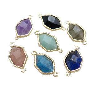 Mixed Natural Gemstone Connector Energy Prism Gold Plated, approx 13-18mm [GM20869]