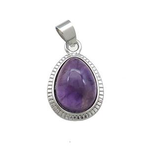 Purple Amethyst Teardrop Pendant Platinum Plated, approx 15-19mm [GM20888]