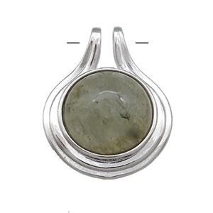 Labradorite Pendant Half Round Circle Platinum Plated, approx 22mm [GM20890]