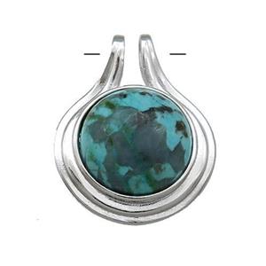 African Turquoise Pendant Half Round Circle Platinum Plated, approx 22mm [GM20892]