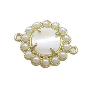 Copper Circle Connector Pave White Shell Pearlized Resin Gold Plated, approx 18mm [GM20896]