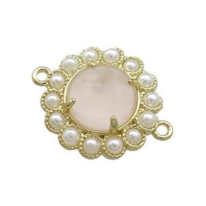Copper Circle Connector Pave Pink Rose Quartz Pearlized Resin Gold Plated, approx 18mm [GM20898]
