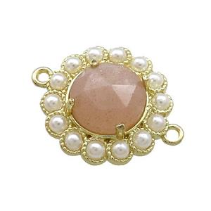 Copper Circle Connector Pave Peach Sunstone Pearlized Resin Gold Plated, approx 18mm [GM20899]