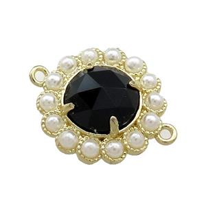 Copper Circle Connector Pave Black Onyx Pearlized Resin Gold Plated, approx 18mm [GM20900]