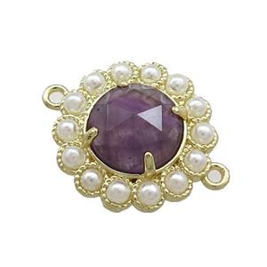 Copper Circle Connector Pave Purple Amethyst Pearlized Resin Gold Plated, approx 18mm [GM20904]