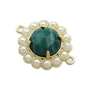 Copper Circle Connector Pave Green Malachite Pearlized Resin Gold Plated, approx 18mm [GM20905]