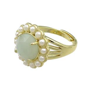 Copper Circle Rings Pave Amazonite Pearlized Resin Adjustable Gold Plated, approx 18mm, 18mm dia [GM20922]