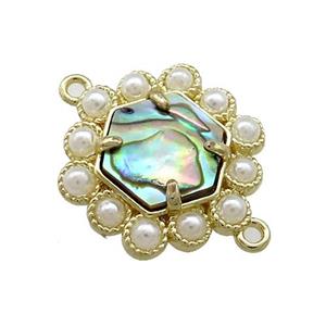 Copper Hexagon Connector Pave Abalone Shell Pearlized Resin Gold Plated, approx 18mm [GM20946]