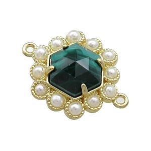 Copper Hexagon Connector Pave Green Malachite Pearlized Resin Gold Plated, approx 18mm [GM20956]