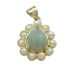 Copper Teardrop Pendant Pave Amazonite Pearlized Resin Gold Plated, approx 16-18mm [GM20985]