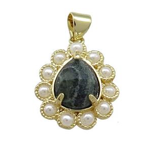 Copper Teardrop Pendant Pave Kambaba Jasper Pearlized Resin Gold Plated, approx 16-18mm [GM20986]