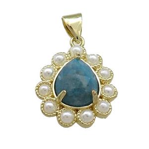 Copper Teardrop Pendant Pave Apatite Pearlized Resin Gold Plated, approx 16-18mm [GM20990]