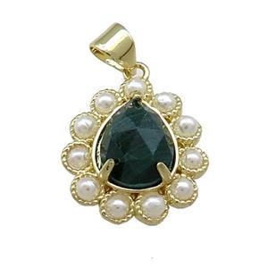 Copper Teardrop Pendant Pave Malachite Pearlized Resin Gold Plated, approx 16-18mm [GM20991]